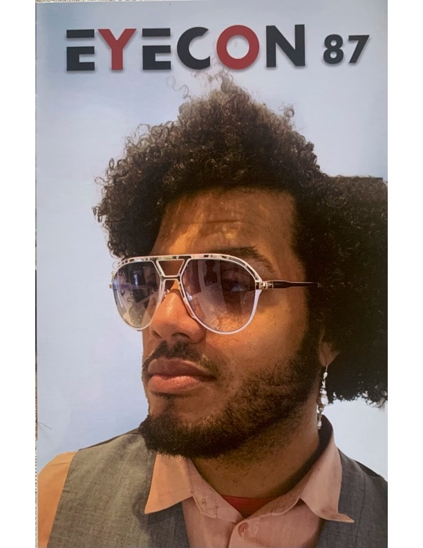 Portrait wearing EYECON 87 Elvis 1 aviator frames