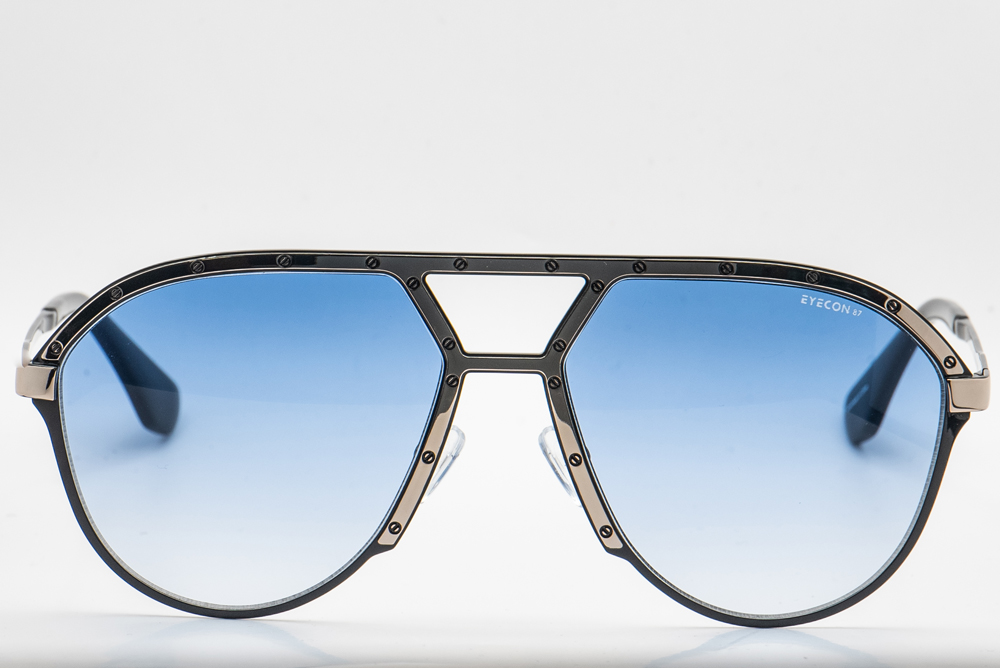 Black Aviator Sunglasses With metallic plate Blue gradient lenses