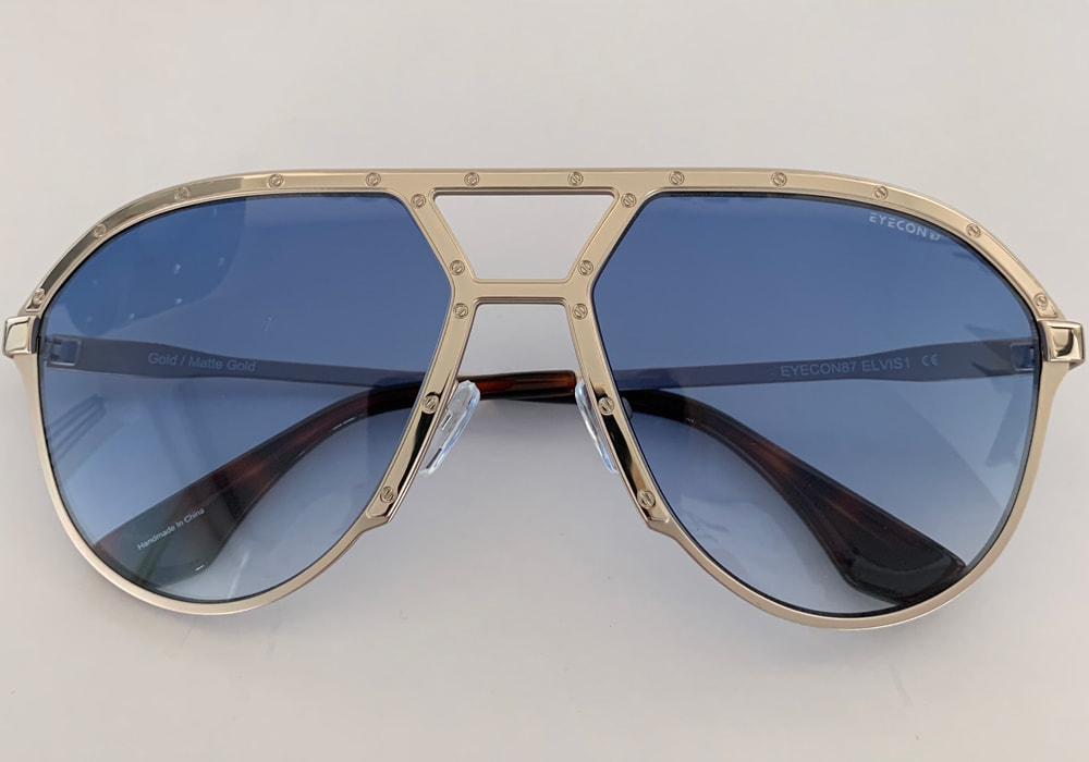 Gold Frame with Blue Gradient Lenses  (Gold Aviator Sunglasses)